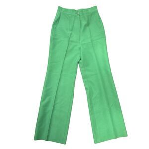 Vintage 60s 70s Pants Kelly Green High Waist Flares Side Leg 27 Retro Disco Mod